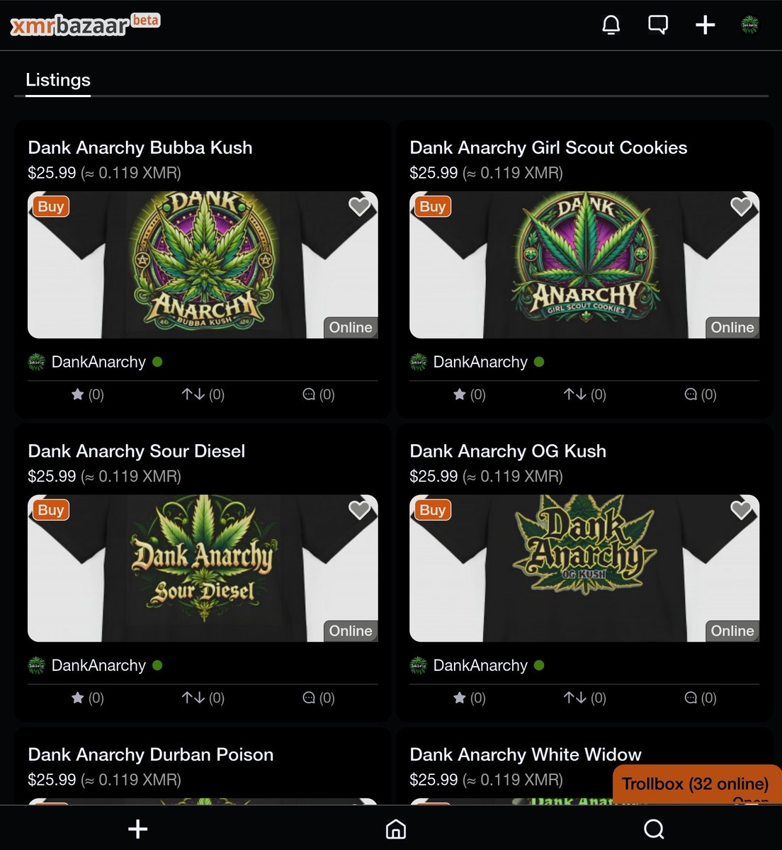 𝗣𝗔𝗬 𝗪𝗜𝗧𝗛 𝗠𝗢𝗡𝗘𝗥𝗢(𝗫𝗠𝗥)!

NEW CLASSIC DANK ANARCHY TEES!
xmrbazaar.com/user/DankAnarc…
