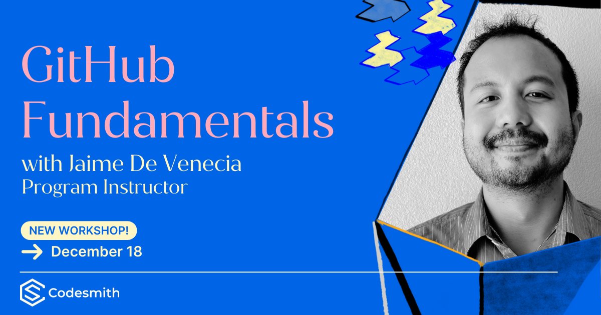 codesmith_'s tweet image. Ready to unlock the power of GitHub? Join us for an engaging, beginner-friendly workshop led by our instructor, Jaime De Venecia! Let's level up your coding workflow together: hubs.ly/Q02_y1mC0 #GitHubBasics #VersionControl #CodingWorkshop