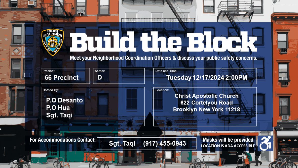 NYPD66Pct's tweet photo. Join us Tuesday for our Build the Block meeting with NCO sector D. Let's work together to keep our community safer. #NYPDNCO #BuildtheBlock #Community https://t.co/wvpnXOtuu3