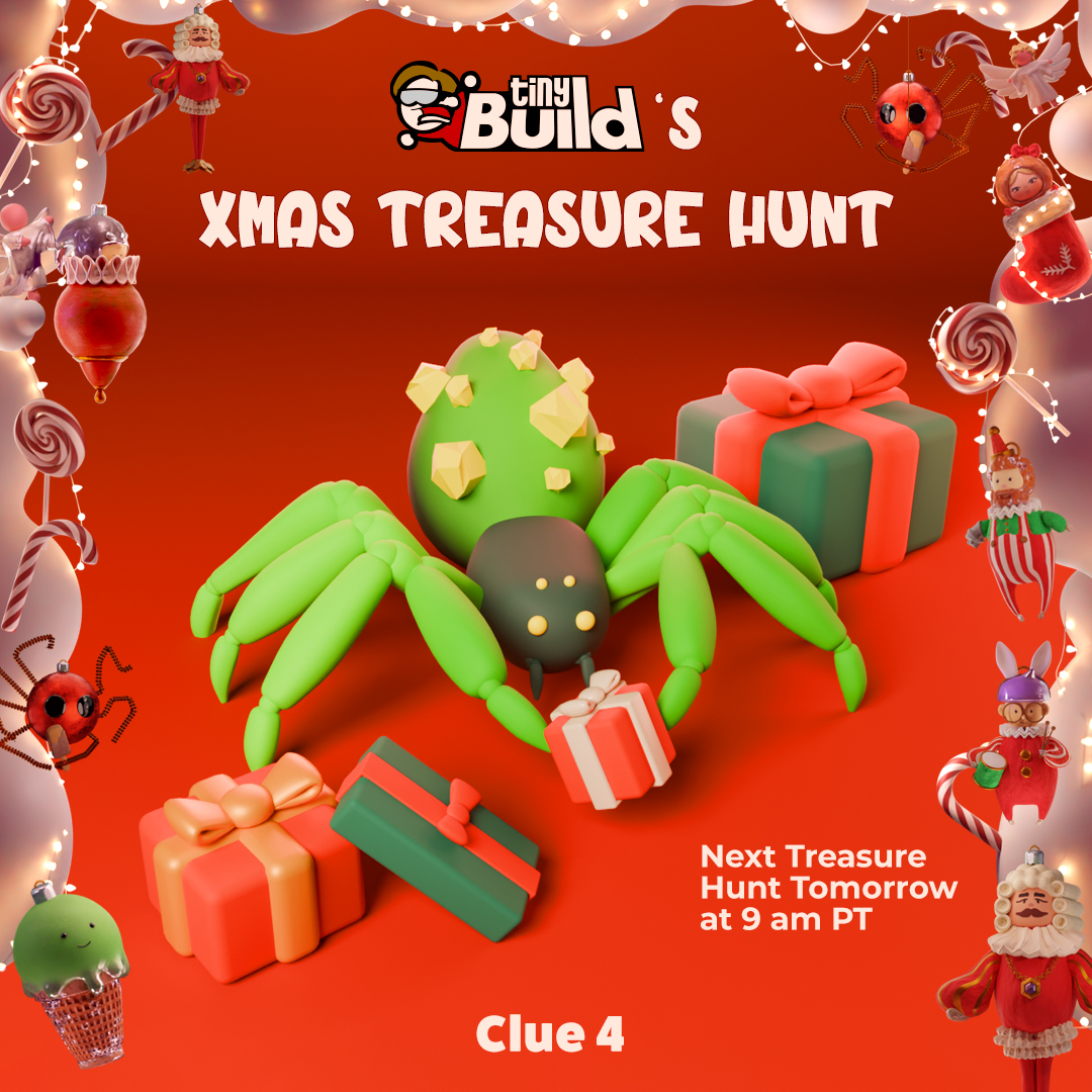 Welcome brave human; we hope you brought fire for this @tinybuild xmas giveaway clue! 🔥 

Follow these steps for a chance to win a copy of any tinyBuild game! 👇 

❤️ Follow this channel
🕷️ Comment what your favorite type of spider is in this post!