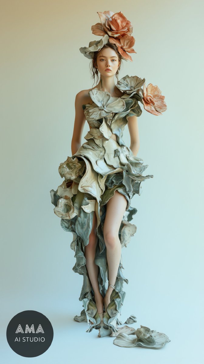 KI_ModelsAgency's tweet photo. At AMA Studio, creativity has no limits!
This AI-generated dress, crafted from intricate flower-like textures, showcases our ability to blend nature with fashion. From concept to creation, we bring your wildest ideas to life using cutting-edge AI technology. https://t.co/tIlwlVE1cm