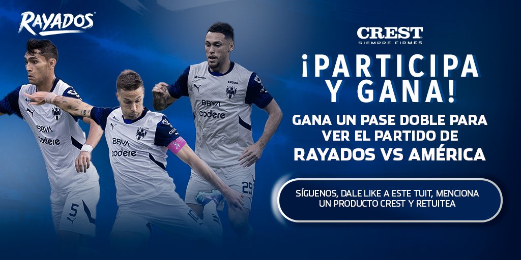 Vamos por la victoria de #Rayados en casa, participa para llevarte un pase doble siguiendo estos pasos: 

1. Síguenos 
2. ⁠Like a este tuit 
3. Menciona un producto CREST
4. Retuitea

¡Vamos Rayados!

#Sorteo #LigaMX #SiempreFirmes