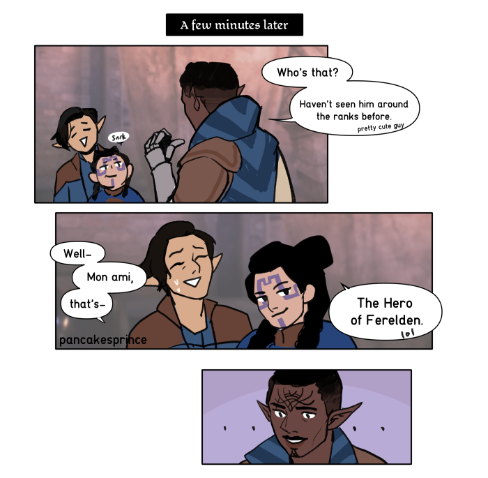 pancakesprince's tweet photo. #davrin flirts with the wrong(?) guy (ft. antoine and evka)

#veilguard #dragonage 

arvel mahariel - he/they https://t.co/JzmwpQL3m5