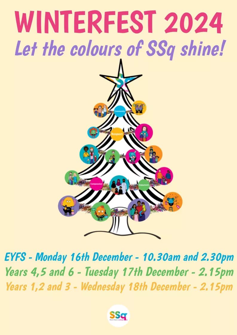 SurreySqSchool's tweet photo. Winterfest Week is here!
Looking forward to welcoming friends and families to the performances below.
Let the colours of SSq shine!
#TeamSSq #Winterfest https://t.co/8QHrUJJstp