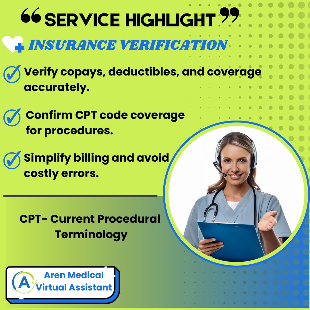 ArenMedicalVA's tweet photo. "Say goodbye to billing errors and coverage confusion! ✅ With our Insurance Verification services, we ensure seamless and stress-free process. 💼💡
#ArenVA #AMVA #InsuranceVerification #BillingSolutions #HealthcareMadeSimple" https://t.co/MP84hhiBDw
