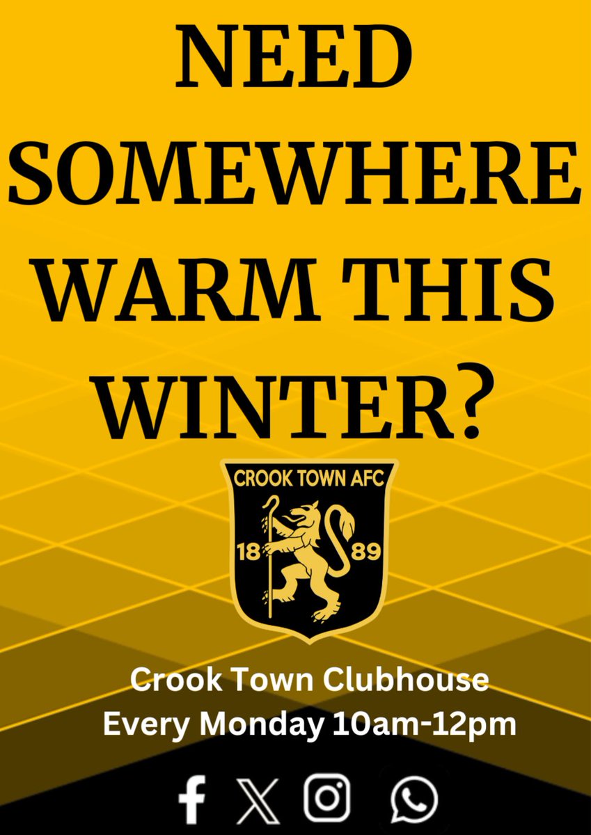 crooktown_afc's tweet photo. A reminder that tomorrow is our first welcome space morning 10am-12pm.

Come along for somewhere warm with a hot drink ☕

Anyone welcome that is in need so please spread the word 🩶💛 https://t.co/Rfz9uAJJIO