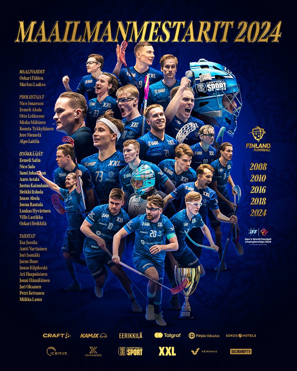 𝗦𝗨𝗢𝗠𝗜 𝗠𝗠-𝗞𝗨𝗟𝗧𝗔𝗔 🏆🔥😍😍🇫🇮

MM-finaaliottelu päättyi voittolukemin 5-4 Ruotsia vastaan. Suomi on uusi maailmanmestari!! 

#salibandy #wfcmalmo2024