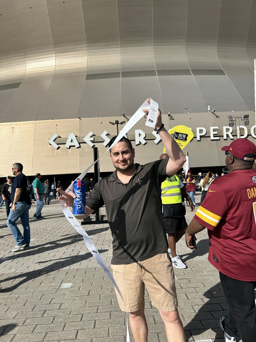 ajriansilva's tweet photo. @BarstoolBigCat accidently bought 75 $ worth of saints raffle tickets 

I ain’t mad at it https://t.co/JdwwuI9VHn
