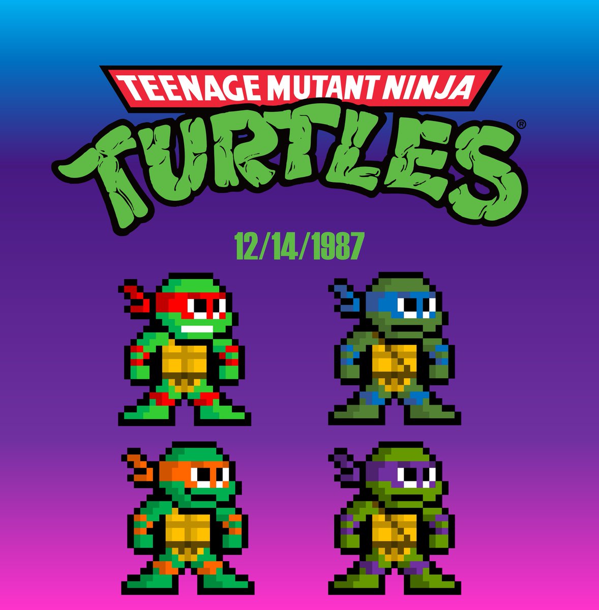 PixelStickArt's tweet photo. I'm a day late on this one, but it's too HUGE to miss! On December 14th, 1987 the #TeenageMutantNinjaTurtles cartoon debuted, sparking world wide #TurtleMania! #TMNT #HeroesInAHalfShell #Leo #Raph #Donny #Mikey #footclan #shredder #cartoons #comics #pixelart #pixelartist #8bitart https://t.co/GYe73n739Y
