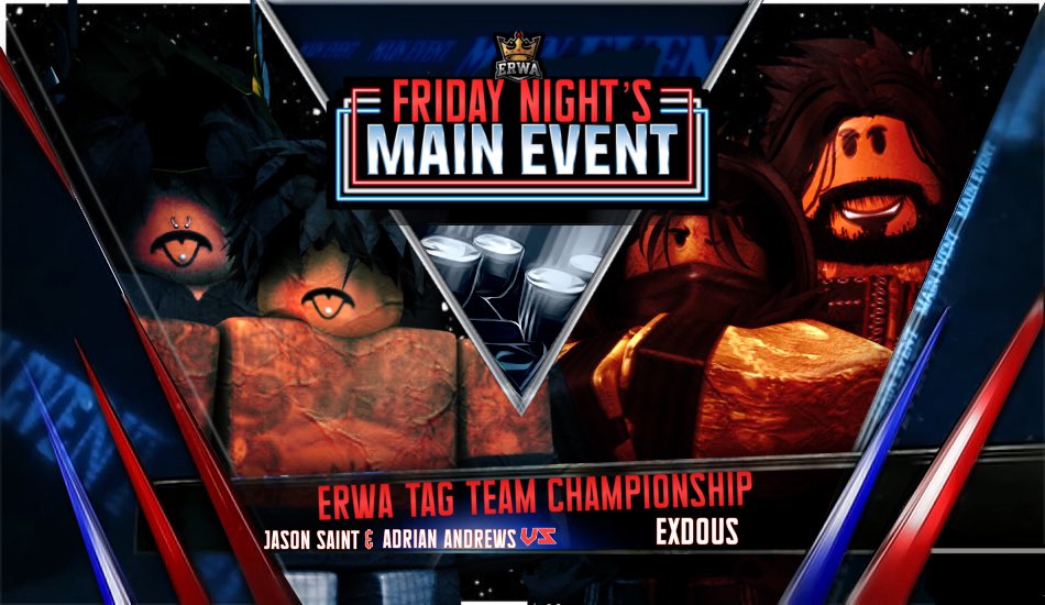ERWAMEDIA's tweet photo. History will be made on Friday, 12/27! The first-ever ERWA Tag Team Champions will be crowned as EXW’s Jason Saint &amp; Adrian Andrews face WRWF’s Exodus. Which team will etch their name in history? Don’t miss it! #ERWATagTitles #EXWvsWRWF #FridayNightMainEvent https://t.co/vP5Sb5M4HG