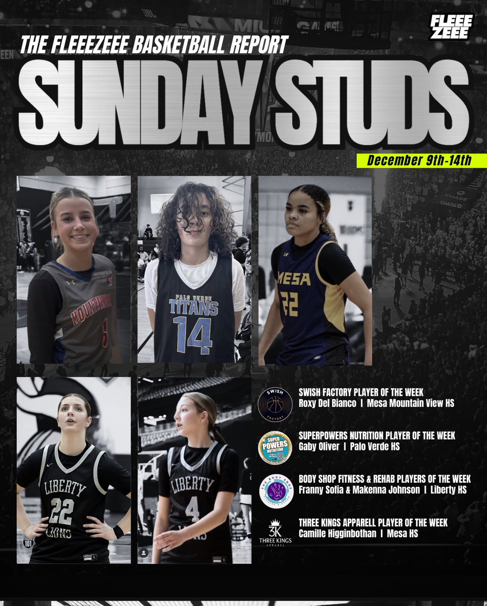 🔥Lot’s of talent in this weeks winners of The FleeeZeee Basketball Reports “Sunday Studs”. These girls had standout performances this week right before our eyes.

🙏A big thank you to our sponsors for their continued support of Arizona high school girls’ basketball throughout