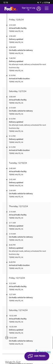 JButkiewicz82's tweet photo. @FedExHelp when will you actually attempt to deliver to me? https://t.co/oryd6Upg3J