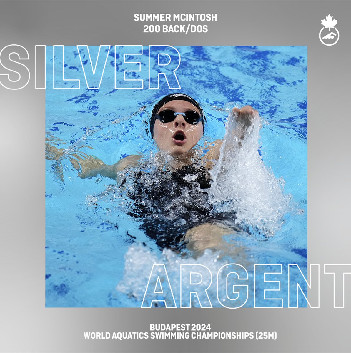 SwimmingCanada's tweet photo. What can’t she do? Summer McIntosh takes silver in 200 back and not only medals in the event but breaks the world junior and Canadian record! https://t.co/5aBOE6h8Hh