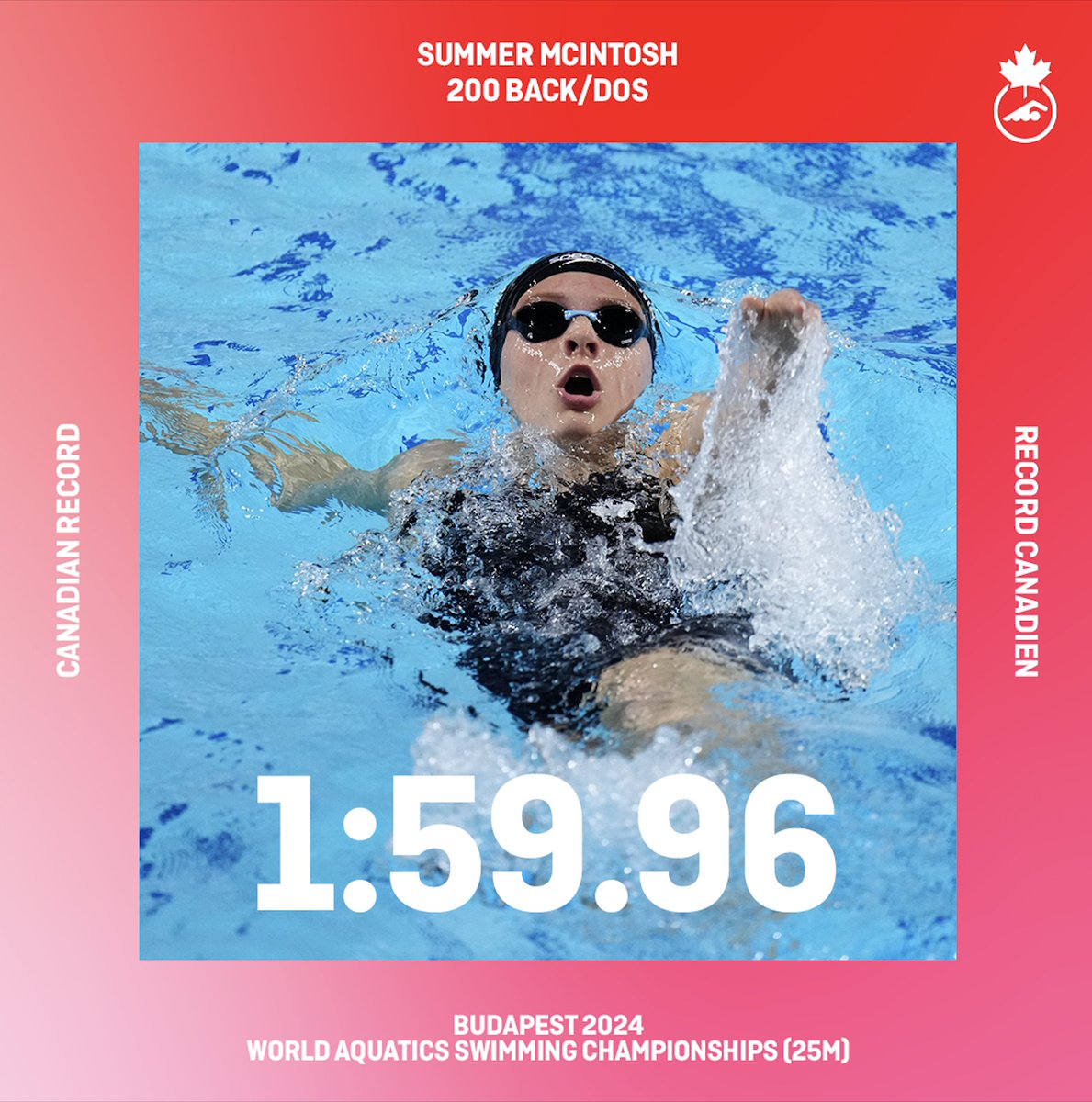 SwimmingCanada's tweet photo. What can’t she do? Summer McIntosh takes silver in 200 back and not only medals in the event but breaks the world junior and Canadian record! https://t.co/5aBOE6h8Hh