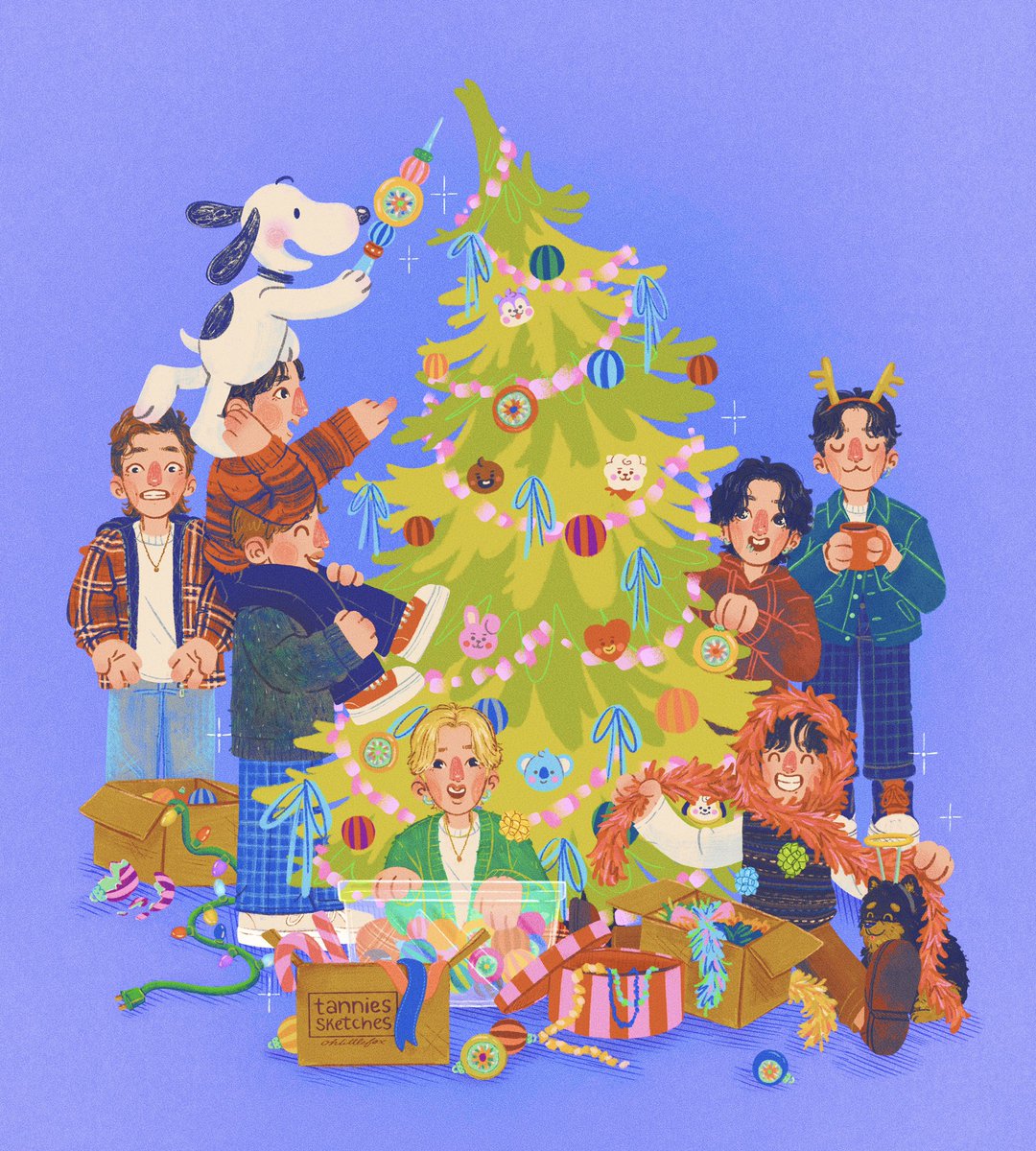 tanniessketches's tweet photo. decorating the tree with snoopy and the tannies *ੈ✩‧₊˚ https://t.co/vvH9WdGksT
