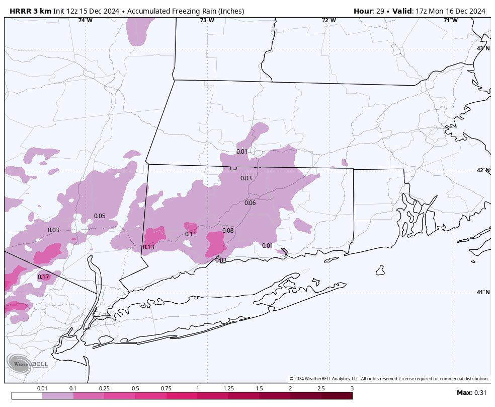 CTWeatherCenter's tweet photo. A WINTER WEATHER ADVISORY is in effect for most of interior CT and adjacent NY state tomrrow. Up to an inch of snow is possible in the highest elevations, but the main concern is a few hundreds of an inch of ice accretion. This can make untreated surface extremely slippery. https://t.co/NwMJzwhzRI