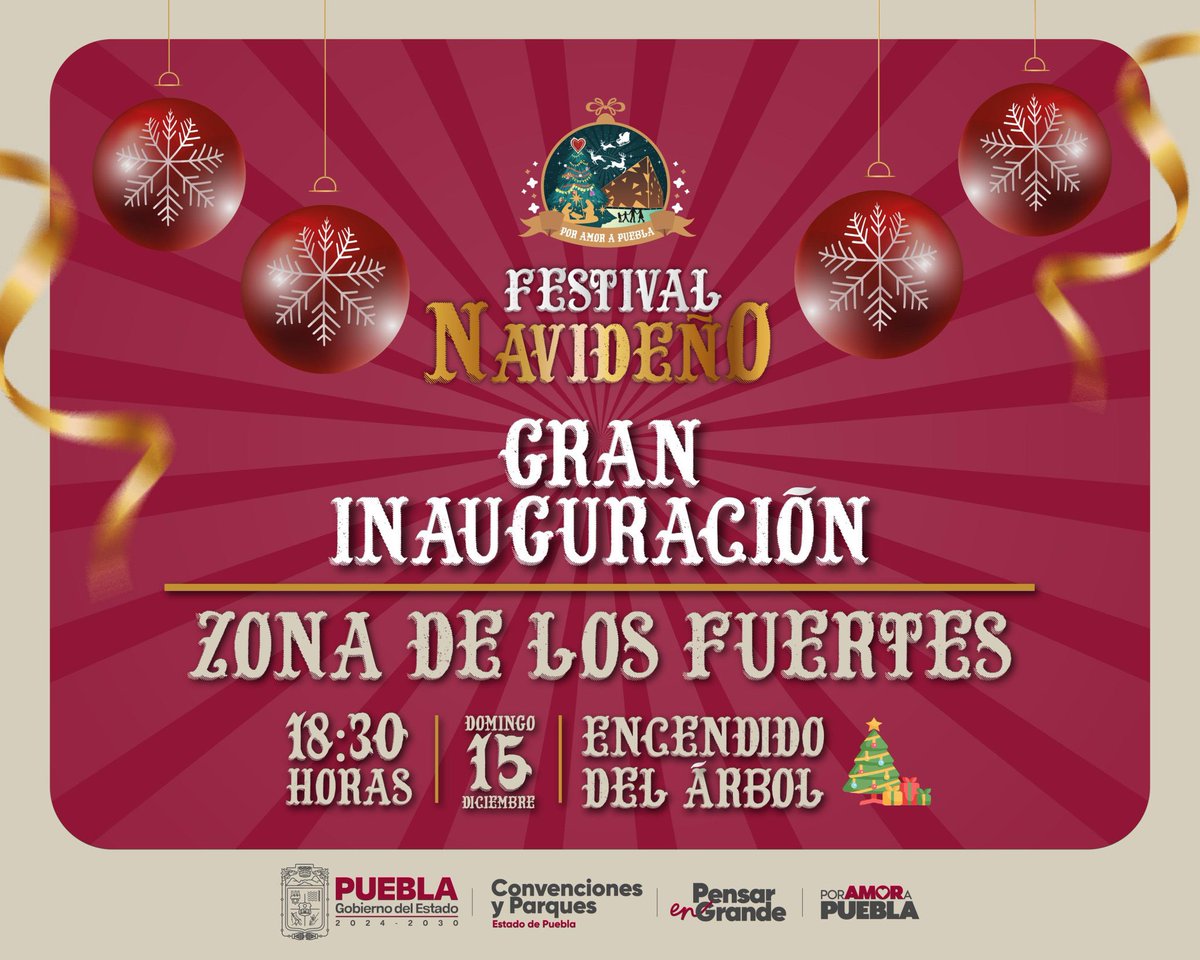 Errorstv7's tweet image. 🎄✨¡Sé parte del Festival Navideño #PorAmorAPuebla! 🌟❤️El gobernador @armentapuebla_ te espera este domingo 15 de diciembre en la explanada del @CExpositorPue para compartir juntas y juntos la alegría de las fiestas decembrinas. 
⏰ A partir de las 18:30h
