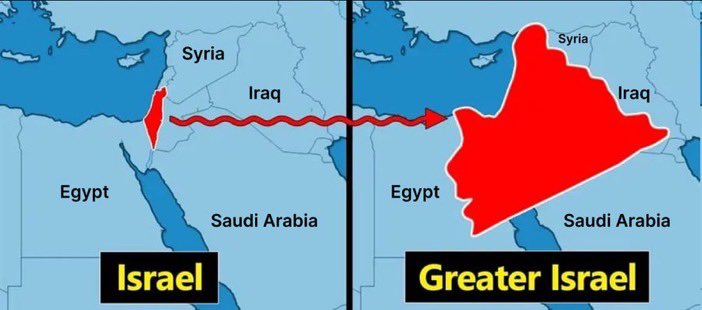 clearbluesky911's tweet photo. 2/
「大イスラエル」という概念は、イスラエルの地がユーフラテス川から「エジプトの川」（ナイル川と解釈される）まで広がると描写するトーラに由来しています。
これには、現代のイスラエル、レバノンの一部、��リア、ヨルダン、イラク、ガザ、ヨルダン川西岸地区が含まれます。 https://t.co/rmxFKudS6i