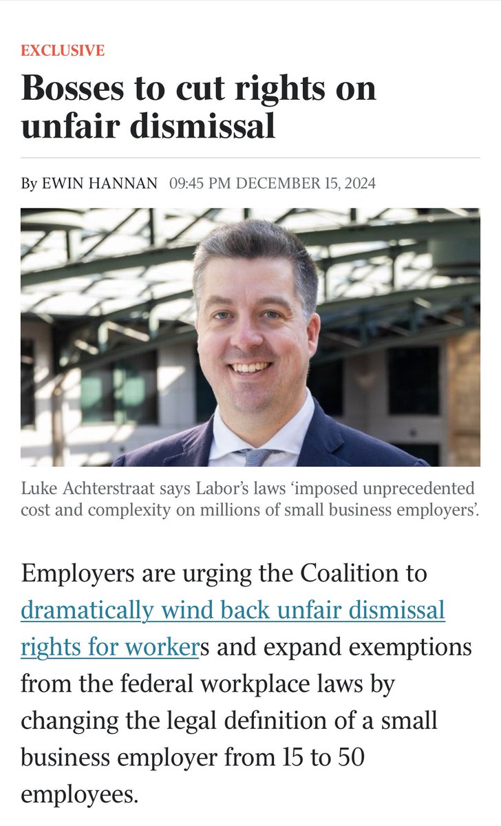 MurrayWatt's tweet photo. Peter Dutton has already promised to cut pay and conditions by winding back casuals’ rights, the right to disconnect and same job, same pay laws.

Are protections against unfair dismissal the next thing on Peter Dutton’s chopping block? https://t.co/G7fHbMyrgq