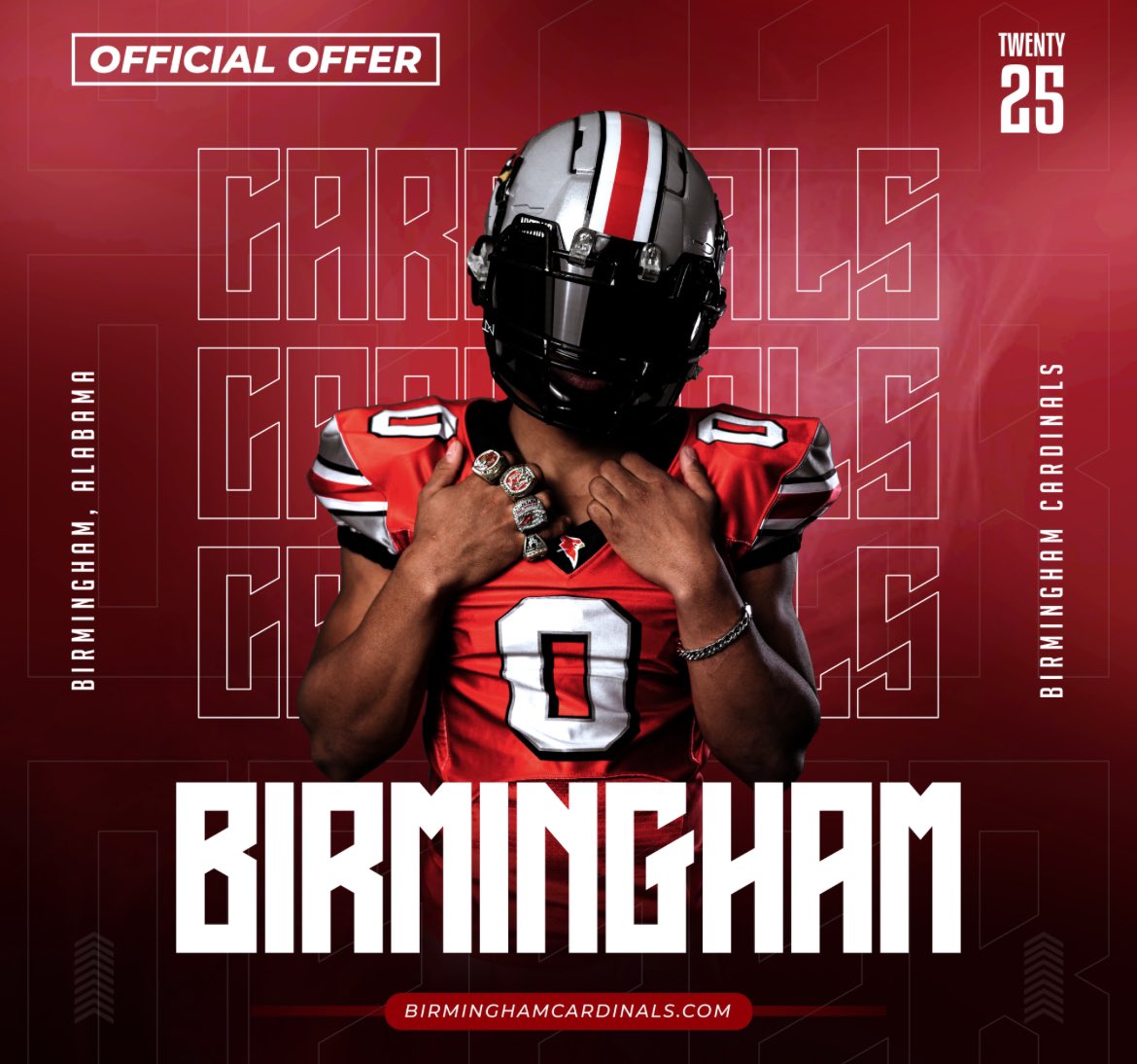 I’m blessed to receive an offer from <a href="/BirminghamCards/">Birmingham Cardinals</a>! #AGTG  #Elistrong 

<a href="/CoachRyanCamp/">Ryan Campbell</a> 
<a href="/LeedsFTBL/">Leeds Football</a> 
<a href="/Hood_Coaching/">Jerry Hood</a>