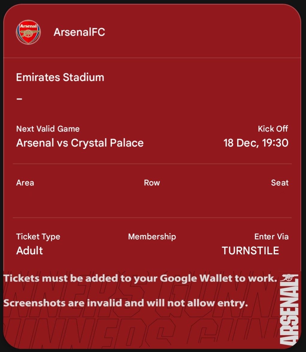 🚨COMPETITION TIME!🚨

Two tickets for <a href="/Arsenal/">Arsenal</a> v <a href="/CPFC/">Crystal Palace F.C.</a> in the <a href="/Carabao_Cup/">Carabao Cup</a> up for grabs!

To be in with a chance, all you have to do is:

✅FOLLOW
✅LIKE
✅REPOST
✅TAG A MATE

Closes 7.30pm Tuesday December 17.
Tickets will be sent as PDFs.

🤞