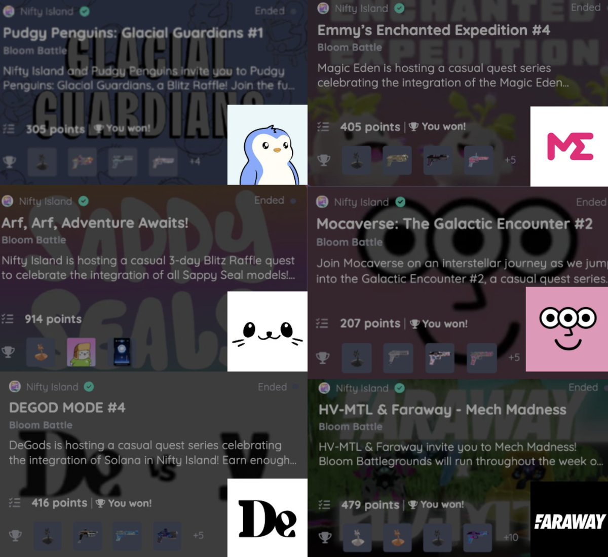 With $ISLAND TGE + play to earn on 12/17, <a href="/Nifty_Island/">Nifty Island 🏝</a> will be one of the best ways for NFT projects to reward their communities.

Here are just a few of the projects that Nifty had a collab with during the play to airdrop campaign!