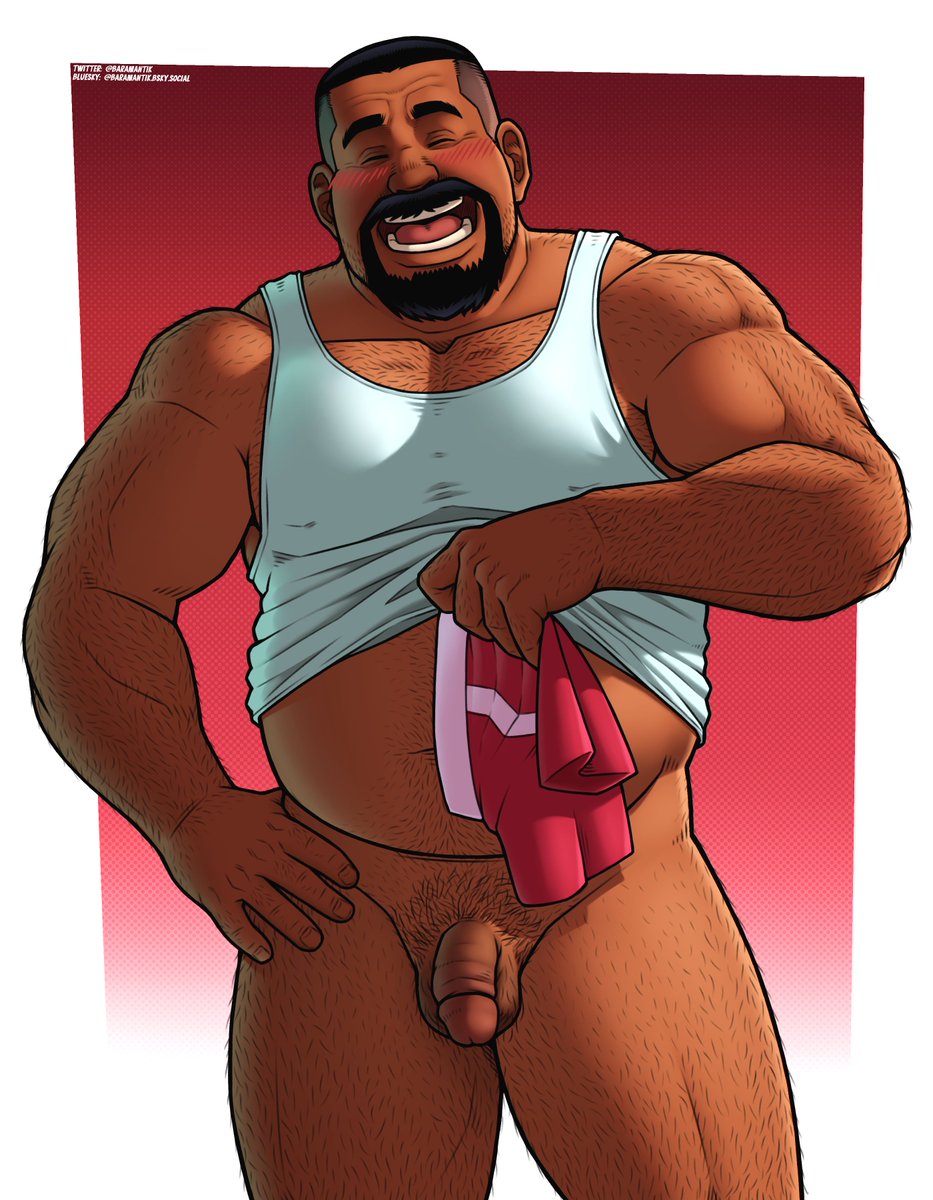 Daddy got drunk and now he's showing off again 🫢 

#bara #bear #gay #daddy #art #nsfw