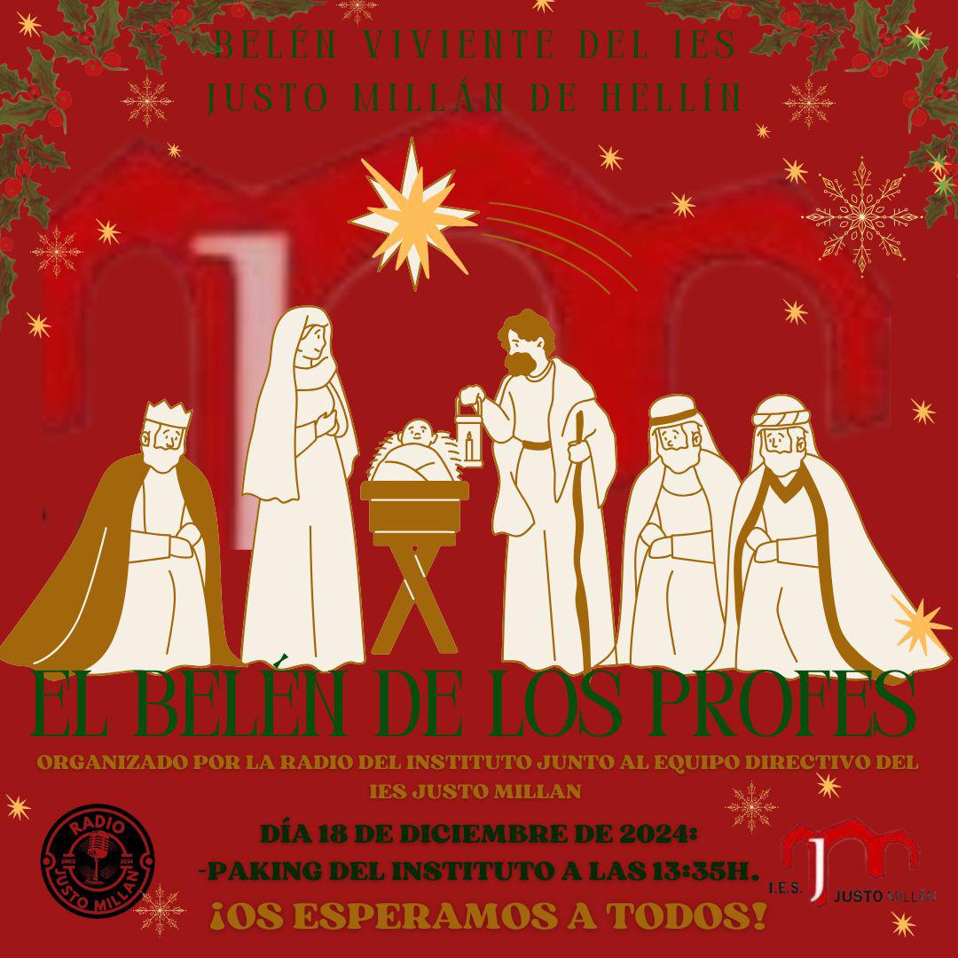 BELEN VIVIENTE DE PROFES 
Cambio de día al miércoles 18 de diciembre a 6ta hora (13:35h)
¡OS ESPERAMOS A TODOS Y TODAS!