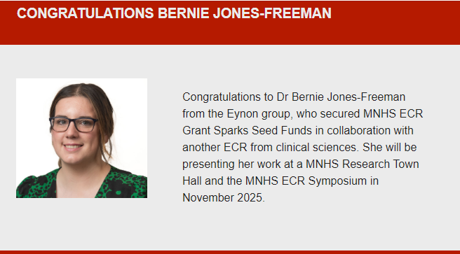 nir_eynon's tweet photo. Congratulations to @BJonesFreeman from the Eynon Lab @ARMI_Labs who secured the Faculty ECR Grant Sparks Seed Funds @Monash_FMNHS   We are very proud of you! https://t.co/zyfylNR4Vi