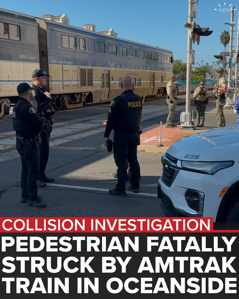 NewsFlashSD's tweet photo. #CollisionInvestigation - Pedestrian fatally struck by Amtrak train in #Oceanside:
Video & more info β‘οΈ https://t.co/x4t8KvVhtg https://t.co/S9hPBOVR2G