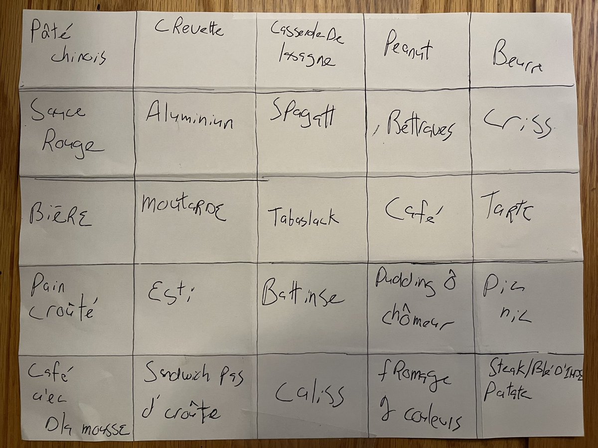 CrazyChef95's tweet photo. Chef Roger en vacances;j’vais quand meme écouter @BPMSportsRadio dès la 1ere heure; sauf que j’vais jouer au «Delorme kitchen Bingo »! Quand Gilbert  va dire un mot que j’utiliserais dans ma cuisine je vais le surligner et 1 bingo = café comique 😜 @MaxLalonde_  @Anthodezo https://t.co/1cgxXGAFpc