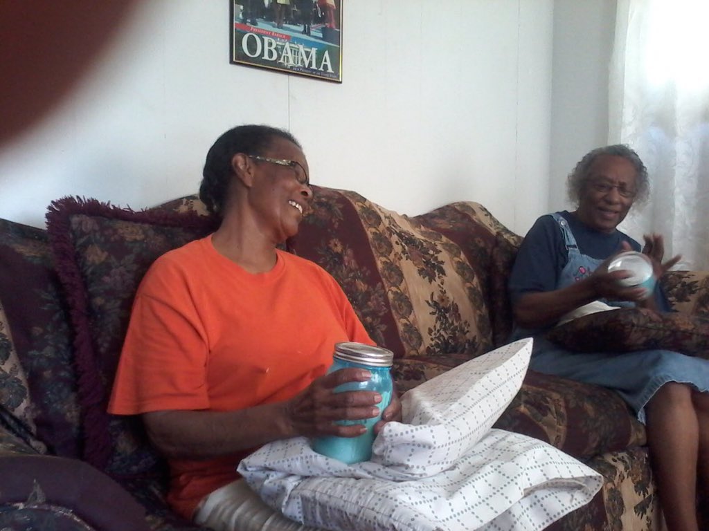 mentnelson's tweet image. My grandma and her friend making homemade butter