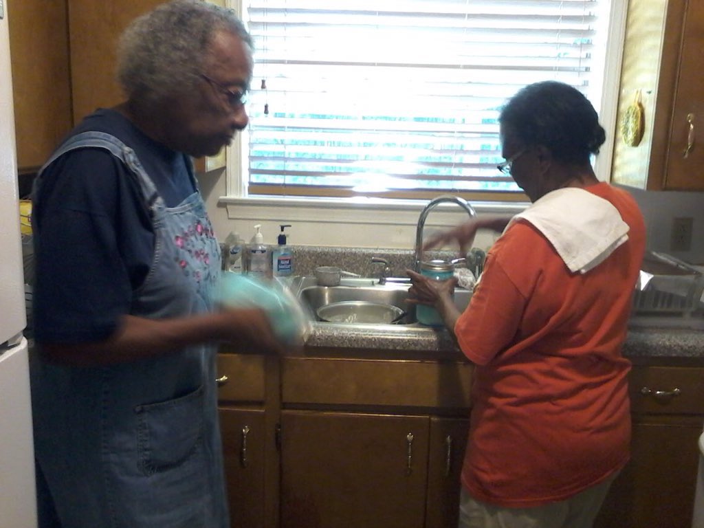 mentnelson's tweet image. My grandma and her friend making homemade butter