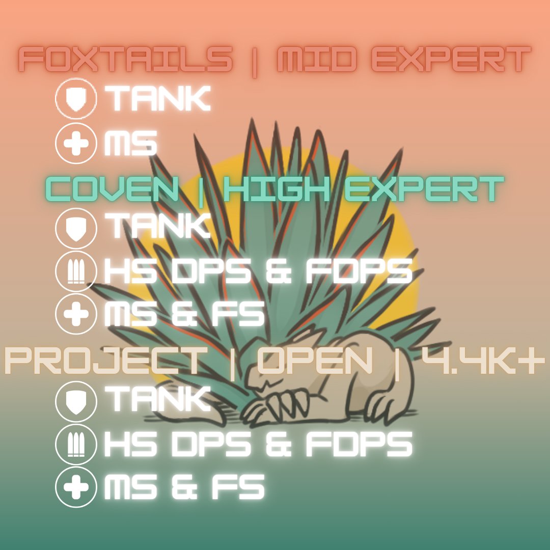 Agave Esports is recruiting, rebuilding &amp; looking to retrial some positions for our teams!

❗️ We are also looking for more coaching staff, primarily ACs, but HCs are welcome to reach out as well! Pay is negotiable.

DM CoffeeVulpe on Discord for quesitons or a trial!