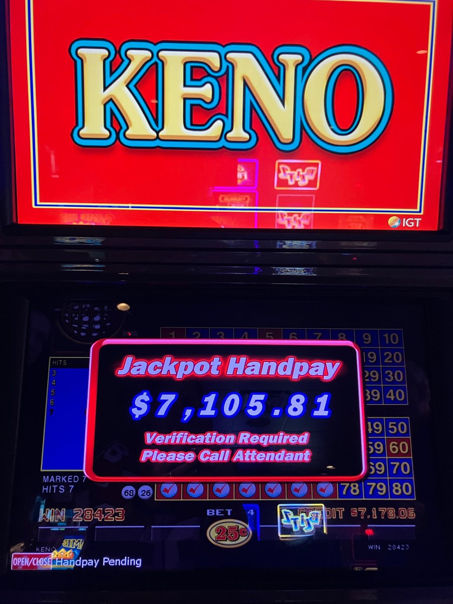 Keno progressive hits at WF Lake Mead: 7-spot for $7,105 on a $1 bet!
