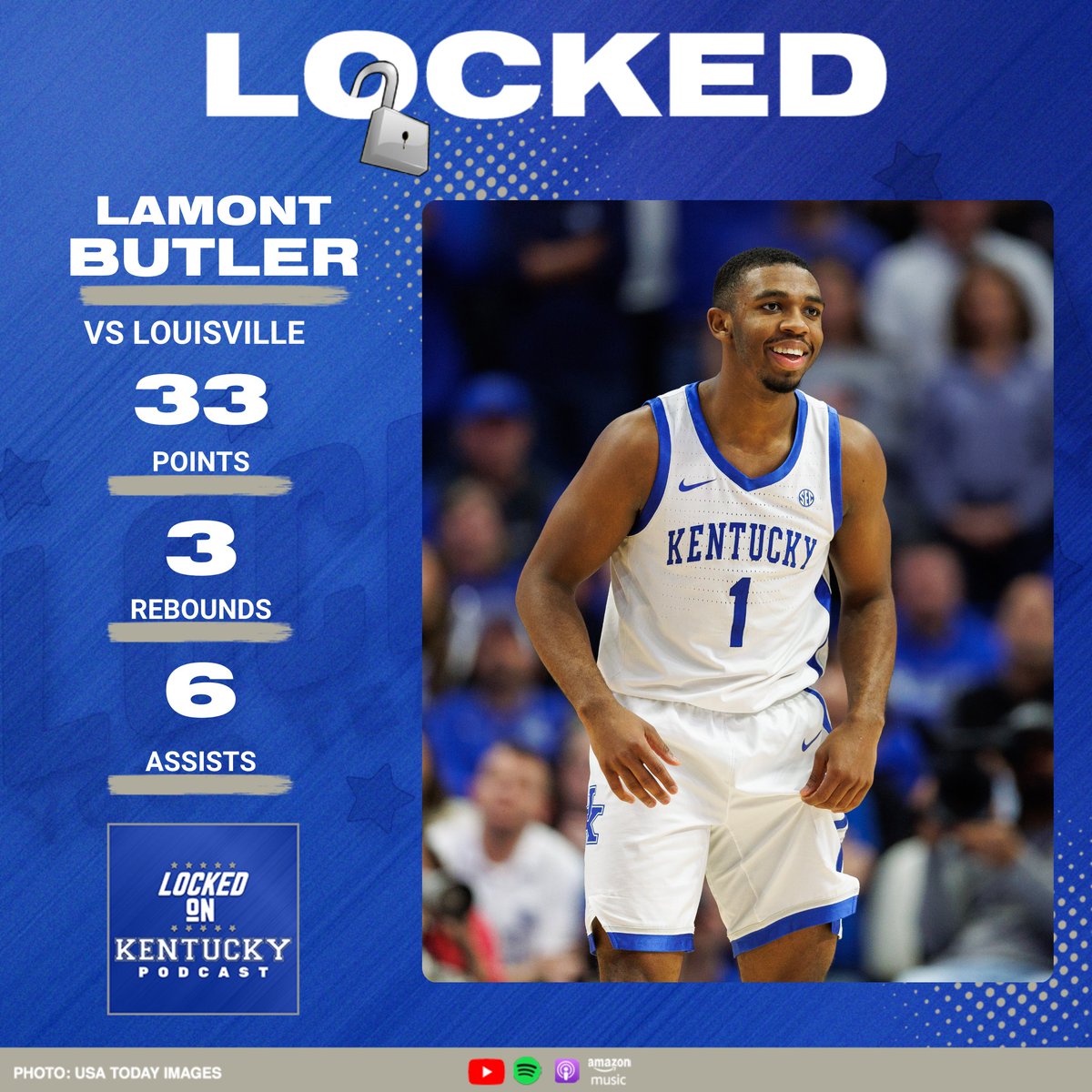 LockedOnUK's tweet photo. Lamont Butler had a MASSIVE game against Louisville yesterday. What did you think about Kentucky's win over the Cards?

You can watch our recap of the game HERE: https://t.co/X2l4aZWzfZ https://t.co/9Ul1w28rT1