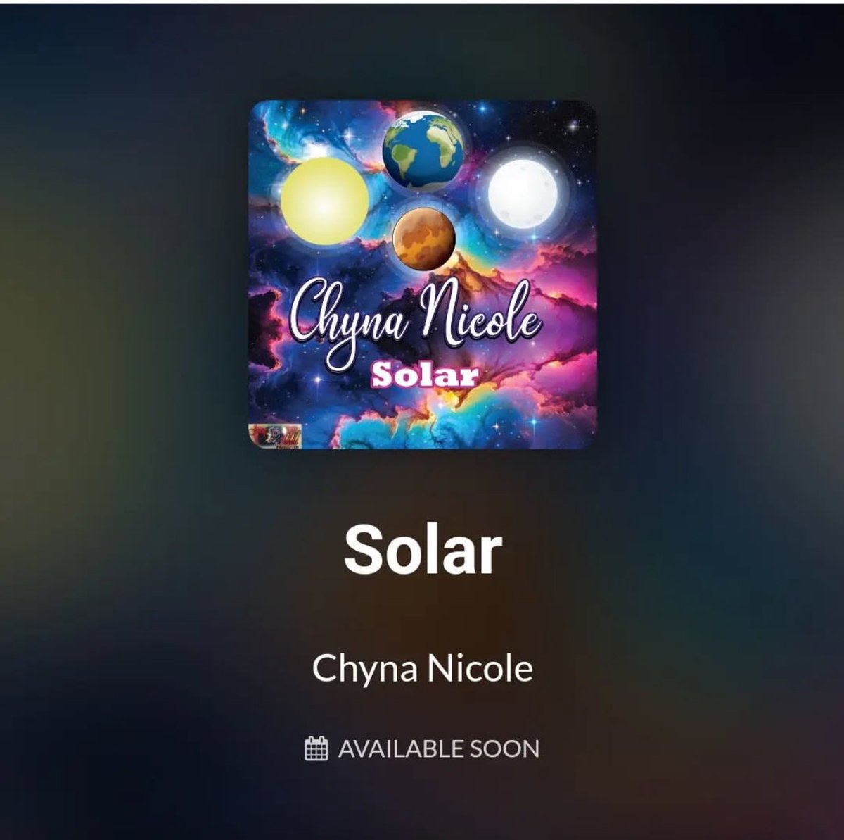 New ✨CHYNA NICOLE✨ music drops tomorrow. 
🚀🎇SOLAR🎇🚀 on the Jumpout Production label 🌠
Music by Miracle Michael 🌠 #ChynaNicole #Solar #GarySutherland #MiracleMichael #DistroKid