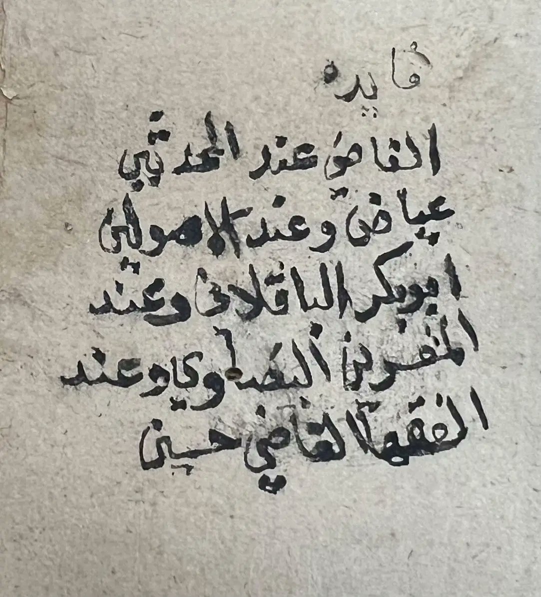 فائدة من إحدى المخطوطات
القاضي عند المحدثين: عياض 
وعند الأصوليين: الباقلاني
وعند المفسرين: البيضاوي
وعند الفقهاء: القاضي حسين

قلت: والأخير عند السادة الشافعية
أما المالكية فالقاضي هو عبد الوهاب البغدادي، والقاضيان هو وابن القصار والثلاثة هما وأبو الوليد الباجي