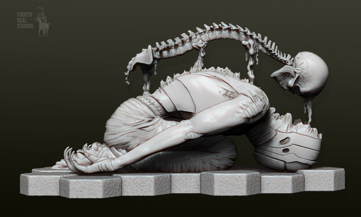 TimFrankenstein's tweet photo. Surgical Extraction sculpted for print for a gift to a friend. 🪦
Original art painted by Steven Belledin for Magic the Gathering.
I took some of liberties adding Phyrexian script to the waist and sinew dripping from the vertebrae and skull to hold them in place above the body. https://t.co/TF4o8XA35o