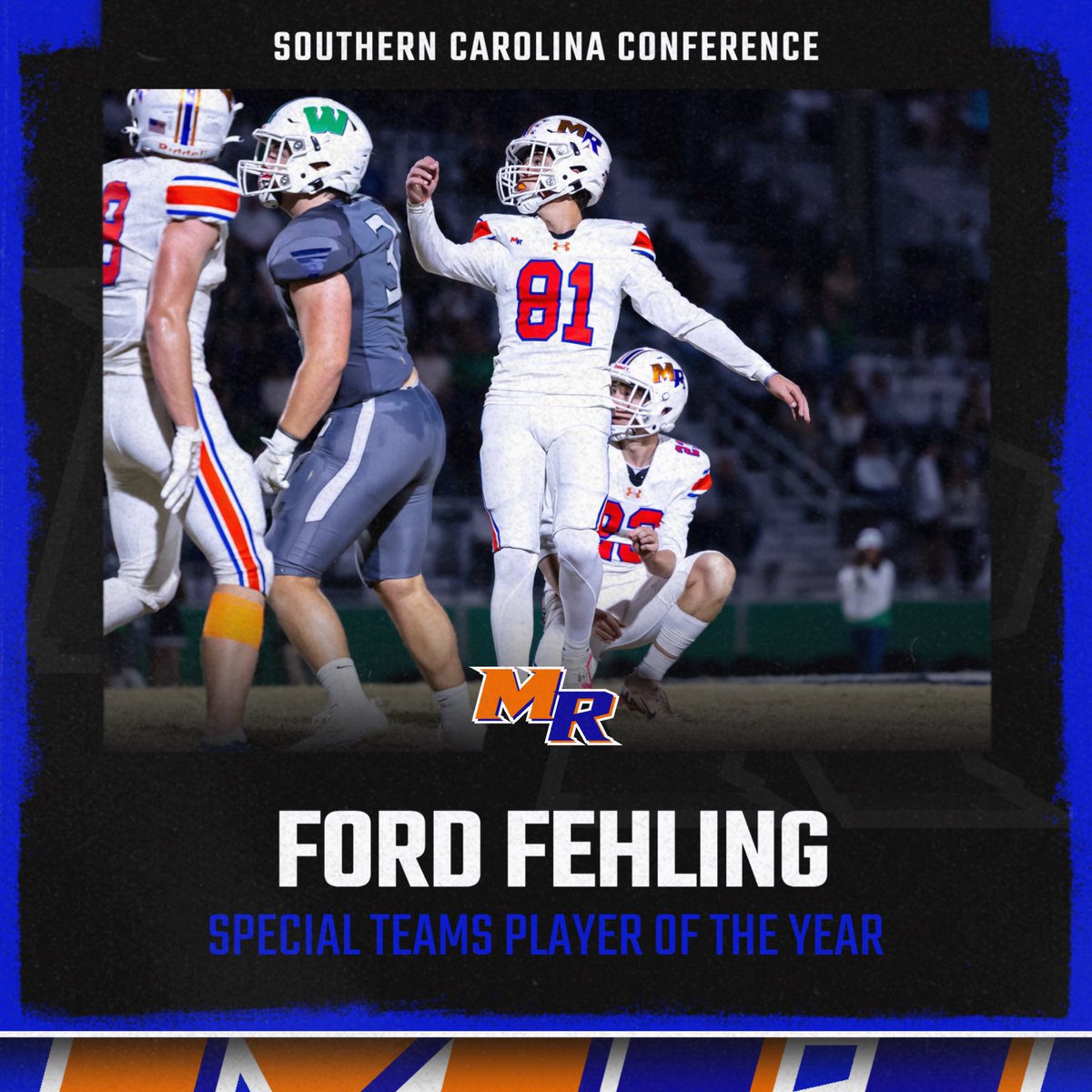 Congratulations to the Southern Carolina Conference Special Teams Player of the Year, Kicker, Ford Fehling!