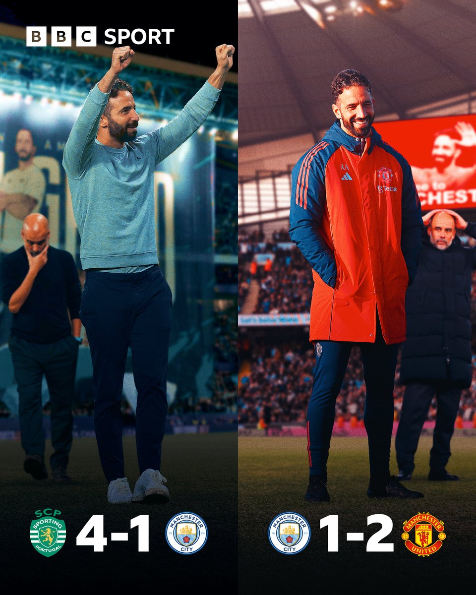 BBCMOTD's tweet photo. It's two wins for Ruben Amorim over City in a matter of weeks! ✅✅

What a win for Manchester United at the Etihad. 

#BBCFootball #MCIMUN https://t.co/2zkmCgcFD7