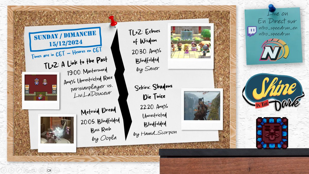 Voici la 2ème journée (très intense) de Shine in the Dark, le marathon 100% blindfolded  ❤️

The blindfolded marathon Shine in the Dark continue it's 2nd Day with hyped run ❤️

Live on/En direct sur twitch.tv/nitro_speedrun 👍