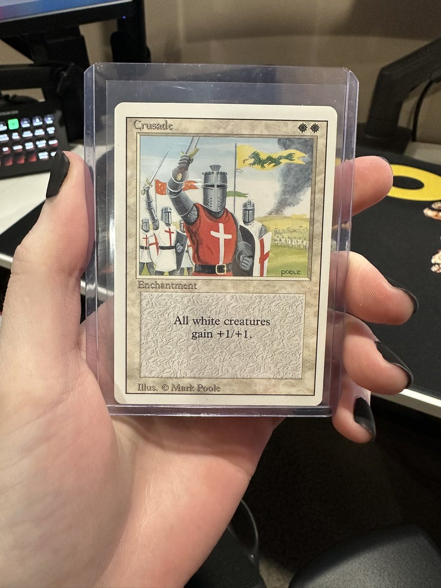 Got my hands on a MINTY copy of Revised Edition Crusade last night, one of  the perma-banned from offical sale/play MTG cards. Stoked that a friend was  able to hook me up