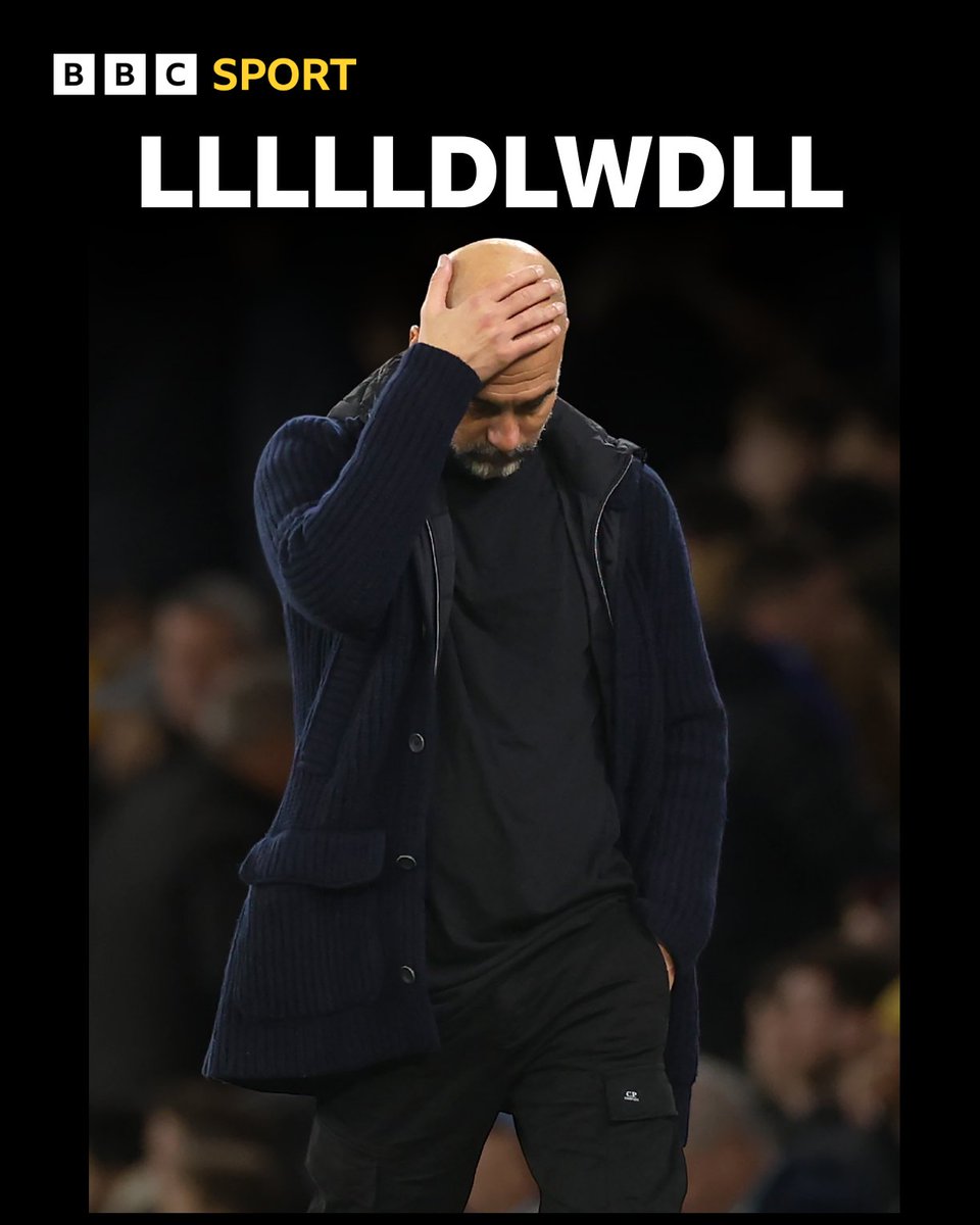BBCSport's tweet photo. Manchester City's wretched run continues - that's 8 defeats in 11 in all competitions. ❌

#BBCFootball #MCIMUN https://t.co/qv9Gj0MtV4