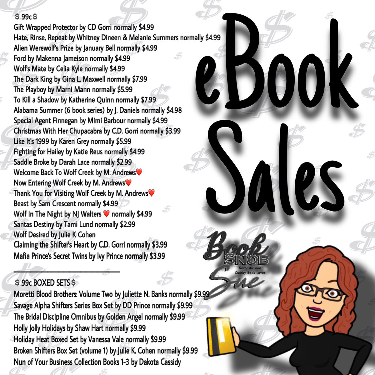 Book Snob Sue (@booksnobsue) on Twitter photo 💲EBOOK SALES💲LIMITED TIME💲
<a href="/cgor22/">CD Gorri, Steamy Romance Author (PNR, Dark, Humor)</a>
<a href="/WhitneyDineen/">Whitney Dineen</a>
<a href="/MJSummersBooks/">Melanie Summers</a>
<a href="/celiakyle/">Celia Kyle</a>
Gina L Maxwell
J Daniels
@mimibarbour
<a href="/ddprincebooks/">DD Prince</a>
<a href="/katiereus/">katiereus</a>
<a href="/DarahLace/">Darah Lace</a>
Juliette N Banks
<a href="/ddprincebooks/">DD Prince</a>
<a href="/GoldenAngelRom/">Golden Angel Romance</a>
<a href="/authorshawhart/">Shaw Hart</a>
LINKS
facebook.com/share/p/1HYvGm… 💲EBOOK SALES💲LIMITED TIME💲
<a href="/cgor22/">CD Gorri, Steamy Romance Author (PNR, Dark, Humor)</a>
<a href="/WhitneyDineen/">Whitney Dineen</a>
<a href="/MJSummersBooks/">Melanie Summers</a>
<a href="/celiakyle/">Celia Kyle</a>
Gina L Maxwell
J Daniels
@mimibarbour
<a href="/ddprincebooks/">DD Prince</a>
<a href="/katiereus/">katiereus</a>
<a href="/DarahLace/">Darah Lace</a>
Juliette N Banks
<a href="/ddprincebooks/">DD Prince</a>
<a href="/GoldenAngelRom/">Golden Angel Romance</a>
<a href="/authorshawhart/">Shaw Hart</a>
LINKS
facebook.com/share/p/1HYvGm…