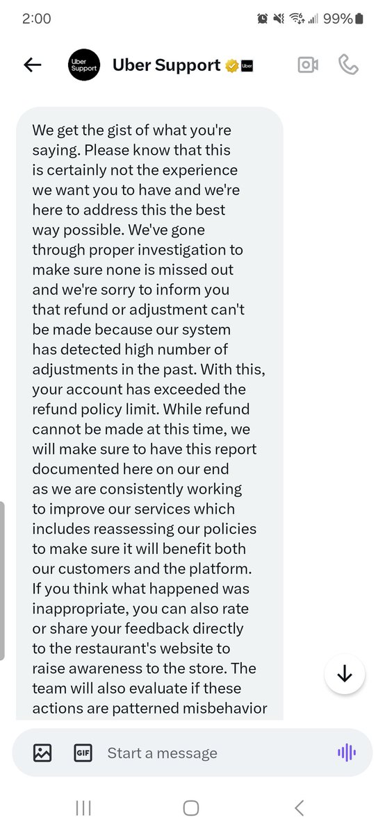 RusakAttack's tweet photo. @UberEats joke of a response to my valid reasons for making complaints on orders that had missing or incorrect items which I paid for. Worst customer service period. https://t.co/UZ5R4x6CJN