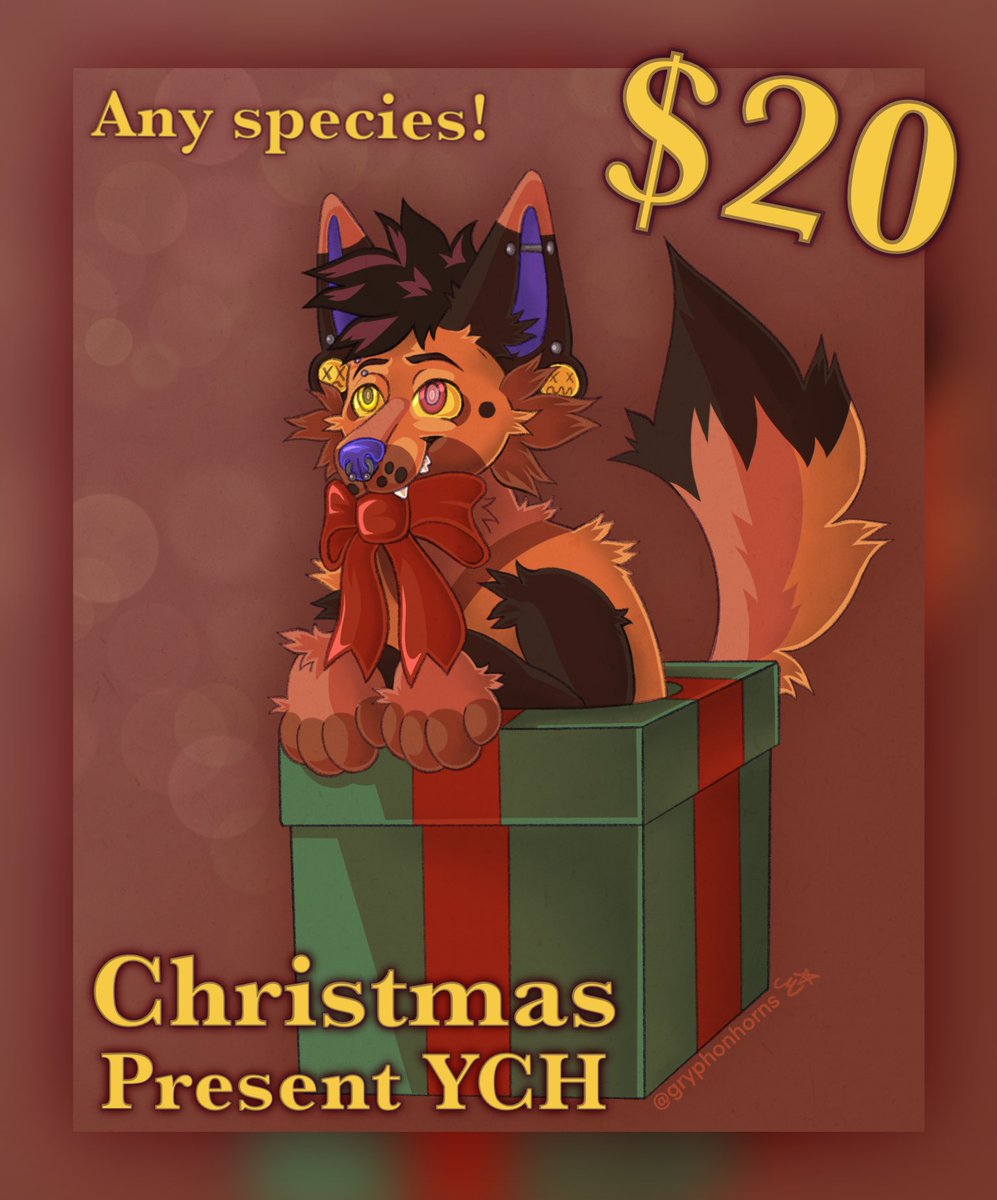 gryphonhorns's tweet photo. tis the season for holiday themed furries lol. i have 4 more slots open of this christmas present YCH 🎁 
any species are welcome, as well as line edits :)
lmk if you’re interested in claiming one!! 
—
#furry #furryart #ych https://t.co/mVz9GhYeDS