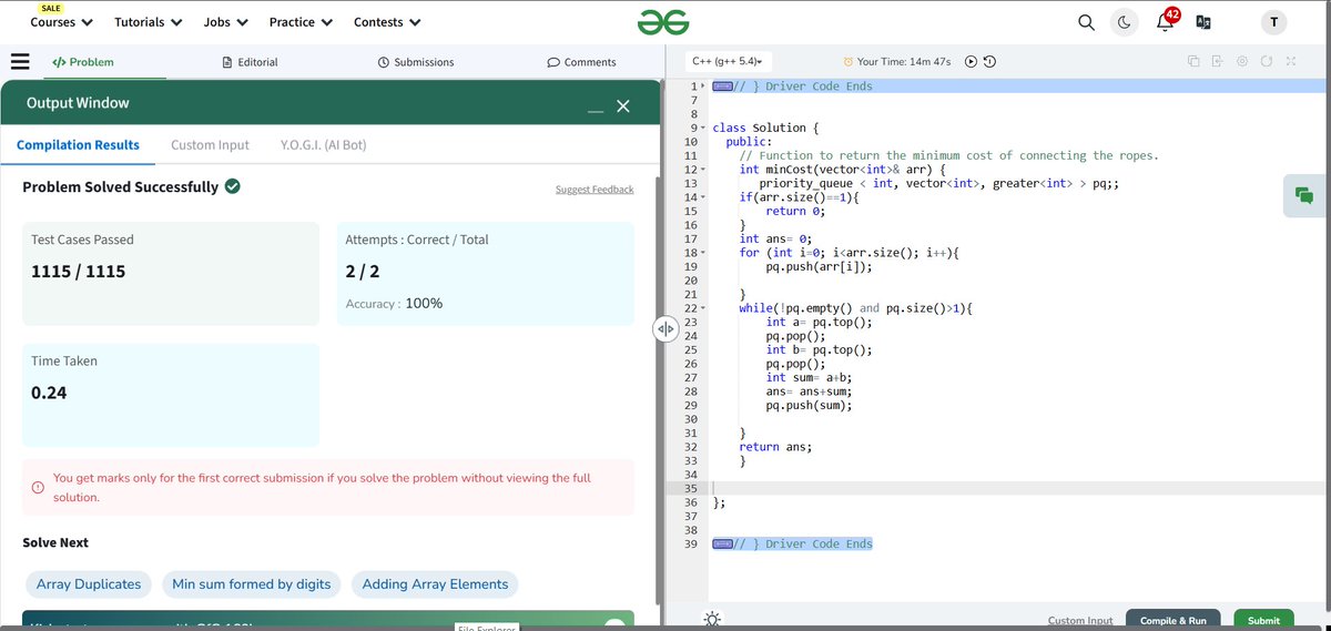 10__ishqa's tweet photo. Day 59 of #code 
Solved Heap sorting ,Cuckoo hashing and minimum cost to connect n ropes problem.
#Coding #CodingChallenge #CodingJourney https://t.co/tBy5Sp7caf