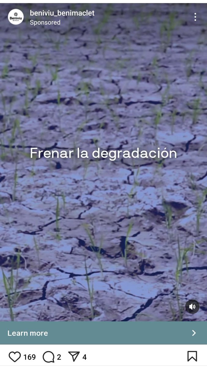 L'anunci que Beniviu paga a Instagram per a publicitar el PAI de Benimaclet inclou el desig de frenar la degradació i ho il·lustra amb esta foto de... d'un camp... de l'horta de València 🤷🏿‍♀️

Tenim prou clar què és el que volen frenar.