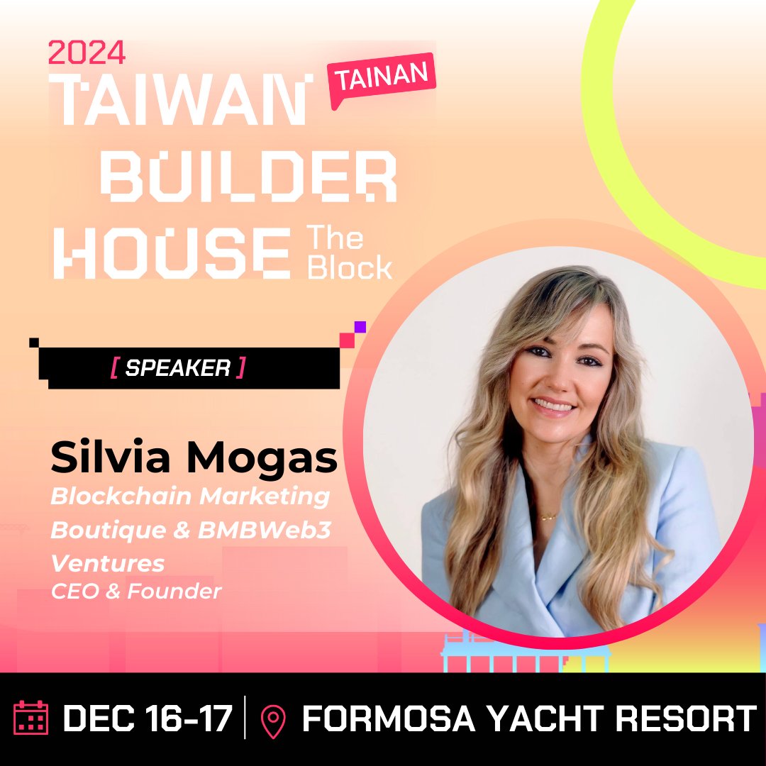 Taiwan Builder House | 📍Taipei, Taiwan (@twbuilderhouse) on Twitter photo Welcome Silvia Mogas!
We’re excited to have <a href="/SilviaMogas/">silviamogas.eth 🪐 in NYC🗽 〰️ Web3 Strategy</a>, CEO & Founder of Blockchain Marketing Boutique & <a href="/BMBweb3/">BMBWeb3🪐 | Blockchain Marketing Boutique</a>, join us at Taiwan Builder House! Looking forward to this speaker's insights. See you soon!
#TBH2024 #Tainan Welcome Silvia Mogas!
We’re excited to have <a href="/SilviaMogas/">silviamogas.eth 🪐 in NYC🗽 〰️ Web3 Strategy</a>, CEO & Founder of Blockchain Marketing Boutique & <a href="/BMBweb3/">BMBWeb3🪐 | Blockchain Marketing Boutique</a>, join us at Taiwan Builder House! Looking forward to this speaker's insights. See you soon!
#TBH2024 #Tainan